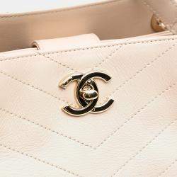 Chanel Brown Large CC Chevron Calfskin Stitched Shopping Tote