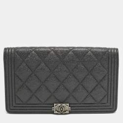 Chanel Grey Caviar Leather Boy Bifold Long Wallet
