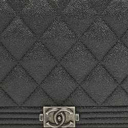 Chanel Grey Caviar Leather Boy Bifold Long Wallet