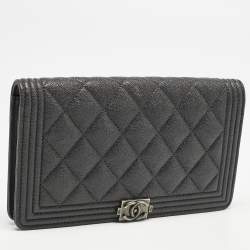 Chanel Grey Caviar Leather Boy Bifold Long Wallet