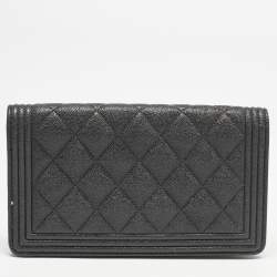 Chanel Grey Caviar Leather Boy Bifold Long Wallet