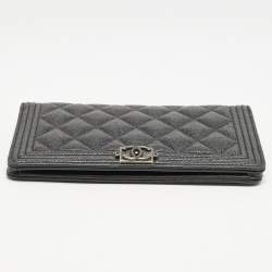 Chanel Grey Caviar Leather Boy Bifold Long Wallet