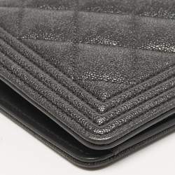 Chanel Grey Caviar Leather Boy Bifold Long Wallet