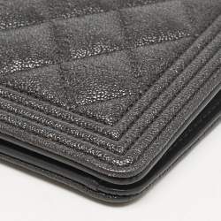 Chanel Grey Caviar Leather Boy Bifold Long Wallet