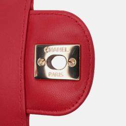 Pre Owned Chanel Pink Medium Classic Chevron Lambskin Double Flap