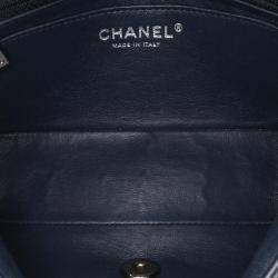 Pre Owned Chanel Navy Blue Mini Rectangular Classic Chevron Patent Single Flap