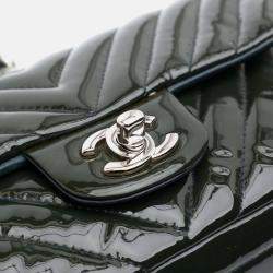 Pre Owned Chanel Navy Blue Mini Rectangular Classic Chevron Patent Single Flap