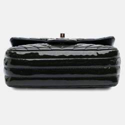 Pre Owned Chanel Navy Blue Mini Rectangular Classic Chevron Patent Single Flap