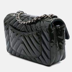 Pre Owned Chanel Navy Blue Mini Rectangular Classic Chevron Patent Single Flap