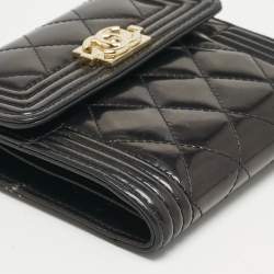 Chanel Black Quilted Patent Leather Boy Compact Wallet