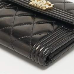 Chanel Black Quilted Patent Leather Boy Compact Wallet