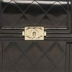 Chanel Black Quilted Patent Leather Boy Compact Wallet