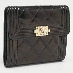 Chanel Black Quilted Patent Leather Boy Compact Wallet