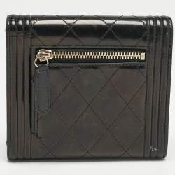 Chanel Black Quilted Patent Leather Boy Compact Wallet