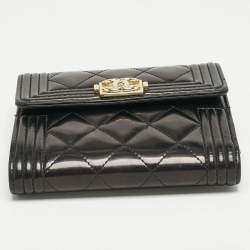 Chanel Black Quilted Patent Leather Boy Compact Wallet