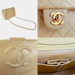 Pre Owned Chanel Beige Lambskin Shoulder Bag 