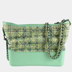 Chanel Green Tweed and Leather Gabrielle Hobo Bag