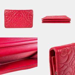 Chanel Red Leather Camellia Chain Wallet