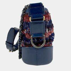 Chanel Navy and Dark Red Sequin Leather Gabrielle Small Hobo Bag