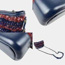 Chanel Navy and Dark Red Sequin Leather Gabrielle Small Hobo Bag