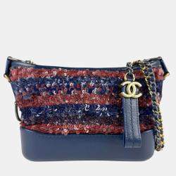 Chanel Navy and Dark Red Sequin Leather Gabrielle Small Hobo Bag