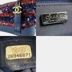 Chanel Navy and Dark Red Sequin Leather Gabrielle Small Hobo Bag