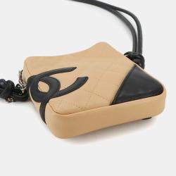 Chanel Beige/Black Cambon Line Leather Small Pochette Shoulder Bag