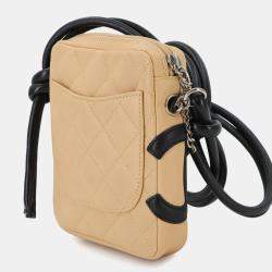Chanel Beige/Black Cambon Line Leather Small Pochette Shoulder Bag