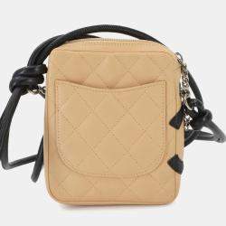 Chanel Beige/Black Cambon Line Leather Small Pochette Shoulder Bag