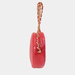Pre Owned Chanel Red Lambskin Leather Coco Mark Shoulder Bag