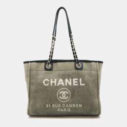 Chanel Gray/Black Canvas Deauville Line Medium Chain Tote Bag