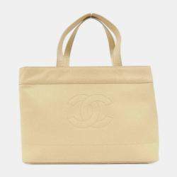 Pre Owned Chanel Beige Caviar Leather Handbag