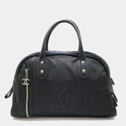 Chanel Black Matelasse Leather Coco Mark Boston Travel Bag