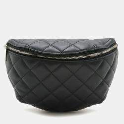 Chanel Black Matelasse Lambskin Leather Body Waist Pouch Belt Bag

