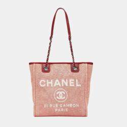  Chanel Pink Canvas Leather Deauville PM Tote Bag
