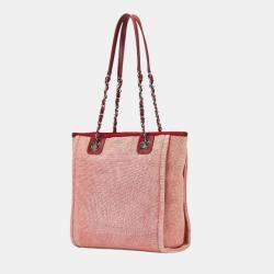  Chanel Pink Canvas Leather Deauville PM Tote Bag