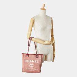  Chanel Pink Canvas Leather Deauville PM Tote Bag