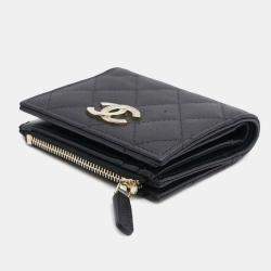 Chanel Black Caviar Skin Bi-Fold Coco Mark Small Wallet