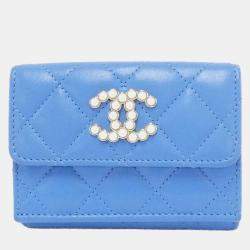 Chanel Blue Lambskin Leather CC Wallet