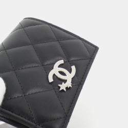 Chanel Black Leather Small Quilted Crystal Star CC Flap Wallet