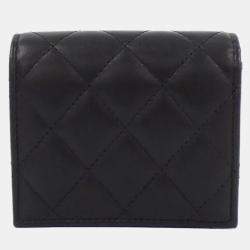 Chanel Black Leather Small Quilted Crystal Star CC Flap Wallet