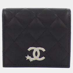 Chanel Black Leather Small Quilted Crystal Star CC Flap Wallet