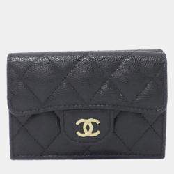 Chanel Black Granined Calf leather Timeless Classic Line Wallet
