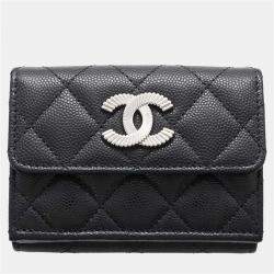Chanel Black Caviar Skin Small Tri-Fold Coco Mark Flap Wallet