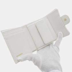 Chanel White Matelasse Caviar Skin Small Coco Mark Tri-Fold Wallet