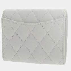 Chanel White Matelasse Caviar Skin Small Coco Mark Tri-Fold Wallet