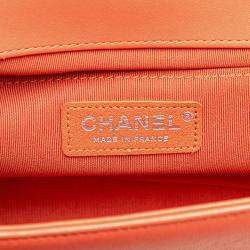 Pre Owned Chanel Orange Medium Tweed and Lambskin Boy Flap