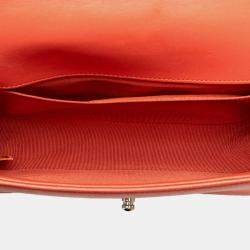 Pre Owned Chanel Orange Medium Tweed and Lambskin Boy Flap