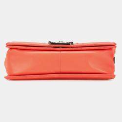 Pre Owned Chanel Orange Medium Tweed and Lambskin Boy Flap