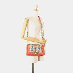 Pre Owned Chanel Orange Medium Tweed and Lambskin Boy Flap